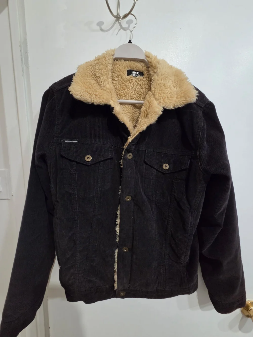 VINTAGE Dolce & Gabbana Black Corduroy Bomber Jacket with Cream Sherpa Collar - Picture 1 of 4